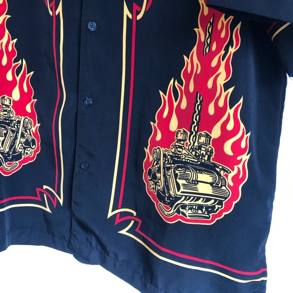 BC Ethic mens size L button down flames hot rod Great condition rockabilly rare - Picture 4 of 7